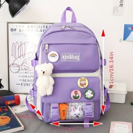 Cute Student School Bag Sets,  Fashion Women's Backpack With Kawaii Pendant, All-Match Bags For Travel