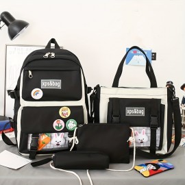 Cute Student School Bag Sets,  Fashion Women's Backpack With Kawaii Pendant, All-Match Bags For Travel