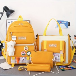 Cute Student School Bag Sets,  Fashion Women's Backpack With Kawaii Pendant, All-Match Bags For Travel