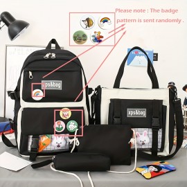 Cute Student School Bag Sets,  Fashion Women's Backpack With Kawaii Pendant, All-Match Bags For Travel