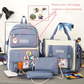 Cute Student School Bag Sets,  Fashion Women's Backpack With Kawaii Pendant, All-Match Bags For Travel