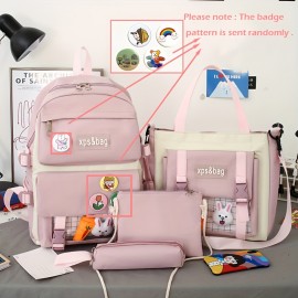 Cute Student School Bag Sets,  Fashion Women's Backpack With Kawaii Pendant, All-Match Bags For Travel