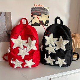 Kawaii Star Decor Backpack, Cute Preppy Canvas School Bag, Women's Everyday Laptop Bag & Rucksack