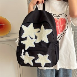 Kawaii Star Decor Backpack, Cute Preppy Canvas School Bag, Women's Everyday Laptop Bag & Rucksack