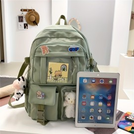 Kawaii Backpack, Clear Pocket Front School Bag, Casual Functional Travel Bookbag