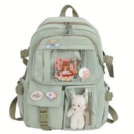 Kawaii Backpack, Clear Pocket Front School Bag, Casual Functional Travel Bookbag