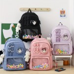 Kawaii Clear Pocket School Backpack, Back To School Bookbag, Lightweight Nylon Aesthetic Rucksack