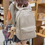 Kawaii Backpack With Cute Plush Pendant, Simple Preppy Laptop Schoolbag, Casual Large Capacity Travel Rucksack