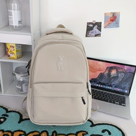 Kawaii Backpack With Cute Plush Pendant, Simple Preppy Laptop Schoolbag, Casual Large Capacity Travel Rucksack