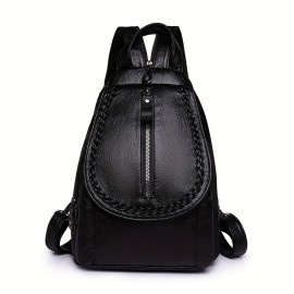 Retro PU Leather Flap Backpack, Soft Multi Pockets Sling Daypack, Fashion Chest Bag With Zipper Strap