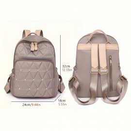 Casual Rivets Decor Women's Backpack, Argyle Pattern Ravel Storage Daypack, All-Match Nylon Rucksack