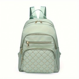 Casual Rivets Decor Women's Backpack, Argyle Pattern Ravel Storage Daypack, All-Match Nylon Rucksack