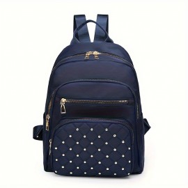 Casual Rivets Decor Women's Backpack, Argyle Pattern Ravel Storage Daypack, All-Match Nylon Rucksack