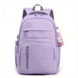 Large Capacity Waterproof Backpack, Solid Color Fashion Casual Nylon Laptop Bag With Adjustable Strap, Trendy Versatile Cute School Bag