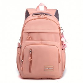 Large Capacity Waterproof Backpack, Solid Color Fashion Casual Nylon Laptop Bag With Adjustable Strap, Trendy Versatile Cute School Bag