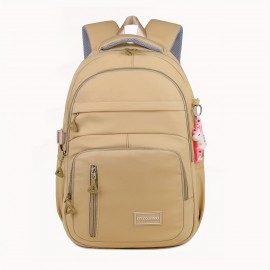 Large Capacity Waterproof Backpack, Solid Color Fashion Casual Nylon Laptop Bag With Adjustable Strap, Trendy Versatile Cute School Bag