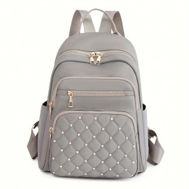 Casual Leisure Backapck, Argyle Pattern Rivets Decor Travel Daypack, Women's Trendy Backpack