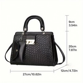 Fashion Woven Pattern Handbag, Solid Color Crossbody Bag, Women's Elegant Tote Ba With Mini Coin Purse