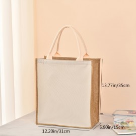 Large Capacity Linen Handbag, Simple Solid Color Gift Bag, Fashion Versatile Shopping Purse