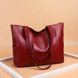 Large Capacity Trendy Shoulder Bag, Solid Color Versatile Underarm Bag, Faux Leather Zipper Stylish Tote Bag