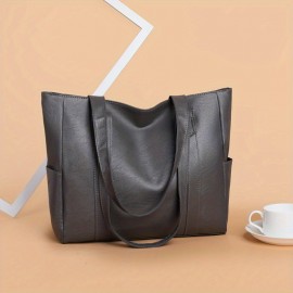 Large Capacity Trendy Shoulder Bag, Solid Color Versatile Underarm Bag, Faux Leather Zipper Stylish Tote Bag