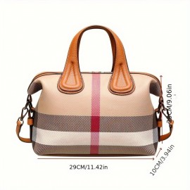 Vintage Plaid Pattern Tote Bag, Retro PVC Shoulder Bag, Women's Fashion Handbag For Commute Work