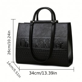 Women's Large Capacity Commuting Shoulder Bag, Retro Letter Embossed Satchel Bag, Classic Solid Color Satchel Bag