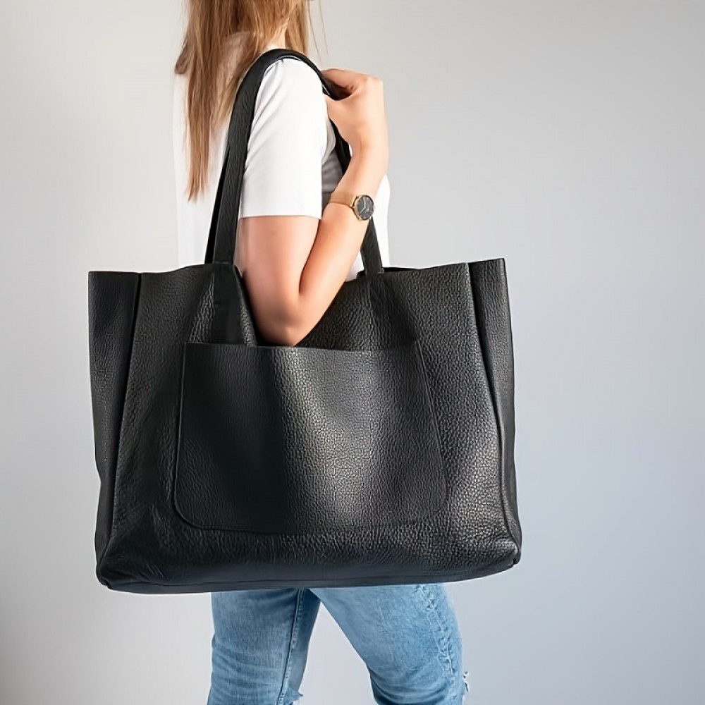 Large Capacity Tote Bag, Solid Color Shoulder Bag, Women's Casual Handbag For Commute Work