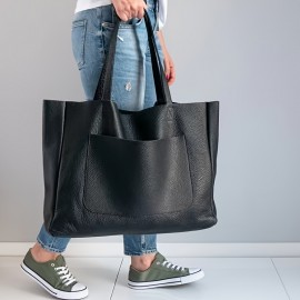 Large Capacity Tote Bag, Solid Color Shoulder Bag, Women's Casual Handbag For Commute Work