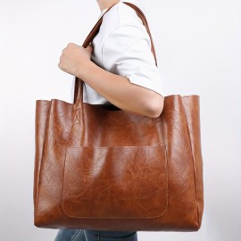 Large Capacity Tote Bag, Solid Color Shoulder Bag, Women's Casual Handbag For Commute Work