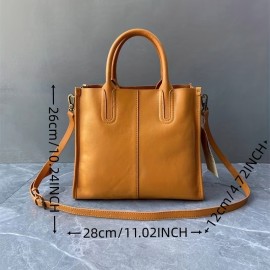 Minimalist Vintage Square Tote Bag, Solid Color Shoulder Bag, Women's All-Match Satchel Bag For Work