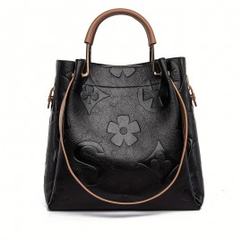 Elegant Flower Embossed Handbag, Fashionable Satchel Bag For Work, Classic All-Match Bag