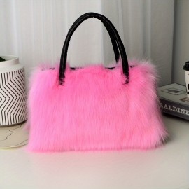 Luxury Faux Fur Tote Bag, Y2K Plush Shoulder Bag, Women's Fashion Furry Handbag & Purse