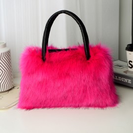 Luxury Faux Fur Tote Bag, Y2K Plush Shoulder Bag, Women's Fashion Furry Handbag & Purse