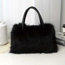 Luxury Faux Fur Tote Bag, Y2K Plush Shoulder Bag, Women's Fashion Furry Handbag & Purse