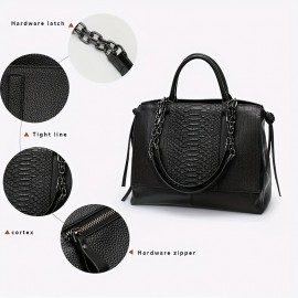 Trendy Genuine Leather Tote Bag, Crocodile Print Large Capacity Shoulder Bag, Perfect Handbag For Everyday Use