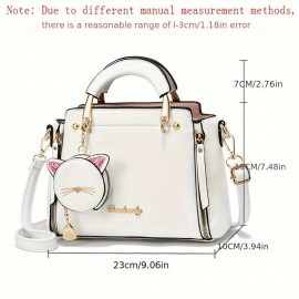 Cute Cat Design Handbags, Trendy PU Leather Crossbody Bag, Women's Shoulder Bag With Coin Purse