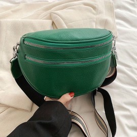 Vintage PU Crossbody Sling Bag, Trendy Double Zipper Waist Bag, Women's Fashion Shoulder Purse & Fanny Pack