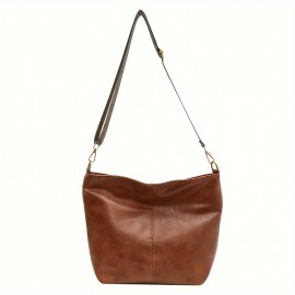 Retro Crossbody Bag For Women, Fashion PU Leather Tote Bag, Bucket Shoulder Bag With Ethnic Strap