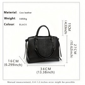 Genuine Leather Handbag For Women, Crocodile Pattern Shoulder Bag, Luxury Large Capacity Tote Bag