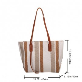 Stripe Pattern Canvas Tote Bag, Women's Large Capacity Shoulder Bag, Casual Handbag For Work & School