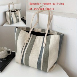 Stripe Pattern Canvas Tote Bag, Women's Large Capacity Shoulder Bag, Casual Handbag For Work & School