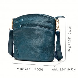 Women Genuine Leather Crossbody Bag, Retro Style Solid Color Bucket Bag, Multi Pockets Shoulder Purse