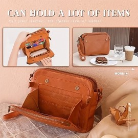 Retro Three-layer Crossbody Bag, Simple Solid Color Shoulder Bag, Durable Fau Leather Wallet