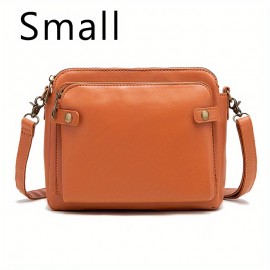 Retro Three-layer Crossbody Bag, Simple Solid Color Shoulder Bag, Durable Fau Leather Wallet