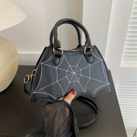 Gothic Bat Wing Novelty Bag, Trendy PU Crossbody Bag, Women's Punk Y2K Shoulder Purse & Handbag For Halloween