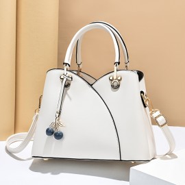 Elegant Solid Color Shoulder Bag, Classic All-Match Shoulder Bag With Cherry Pendant