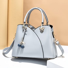 Elegant Solid Color Shoulder Bag, Classic All-Match Shoulder Bag With Cherry Pendant