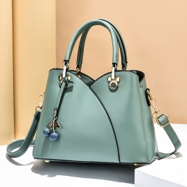 Elegant Solid Color Shoulder Bag, Classic All-Match Shoulder Bag With Cherry Pendant