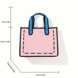 Cartoon Anime Design Tote Bag, Contrast Binding Canvas Handbag, Large Capacity Shoulder Bag